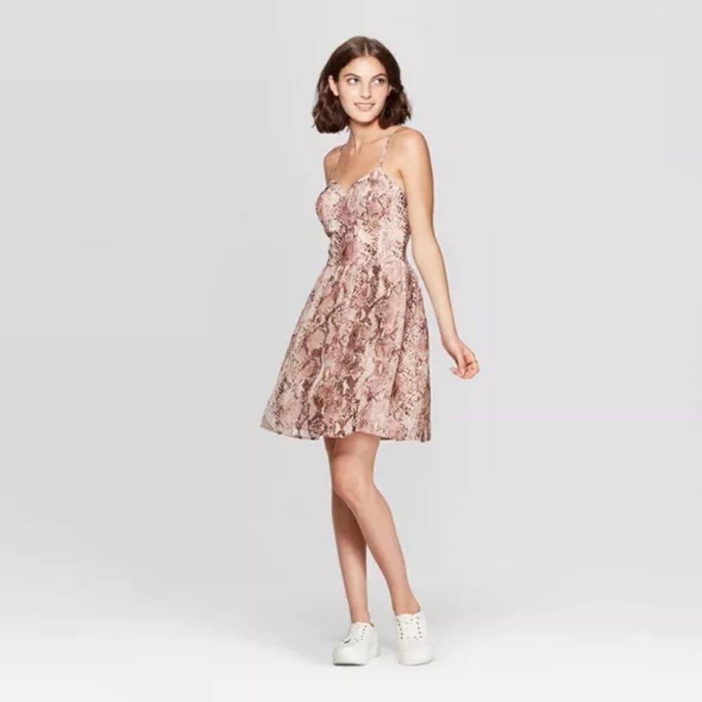 Women's Snake Print Sleeveless Pink Mini Dress S